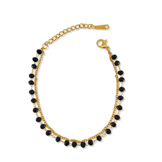 "JETT" BLACK BEADED TWO CHAIN BRACELET