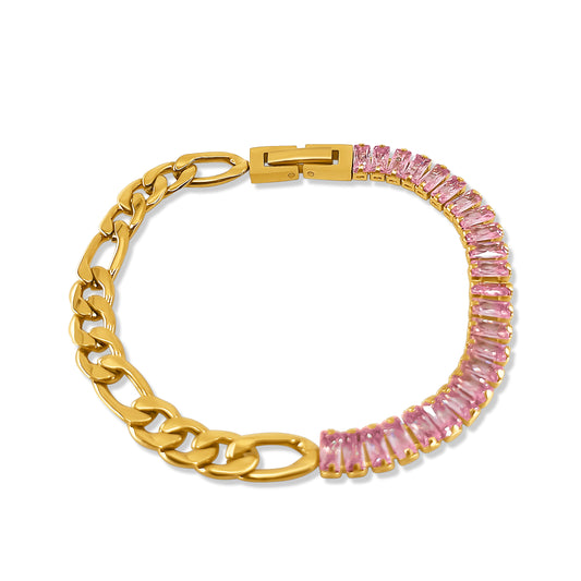 "PUNE" PINK BAGUETTE AND FIGARO BRACELET