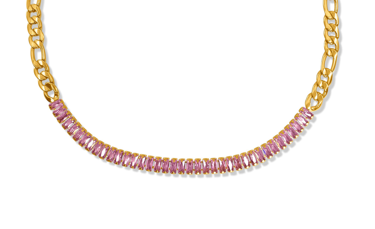 "PUNE" PINK BAGUETTE AND FIGARO NECKLACE