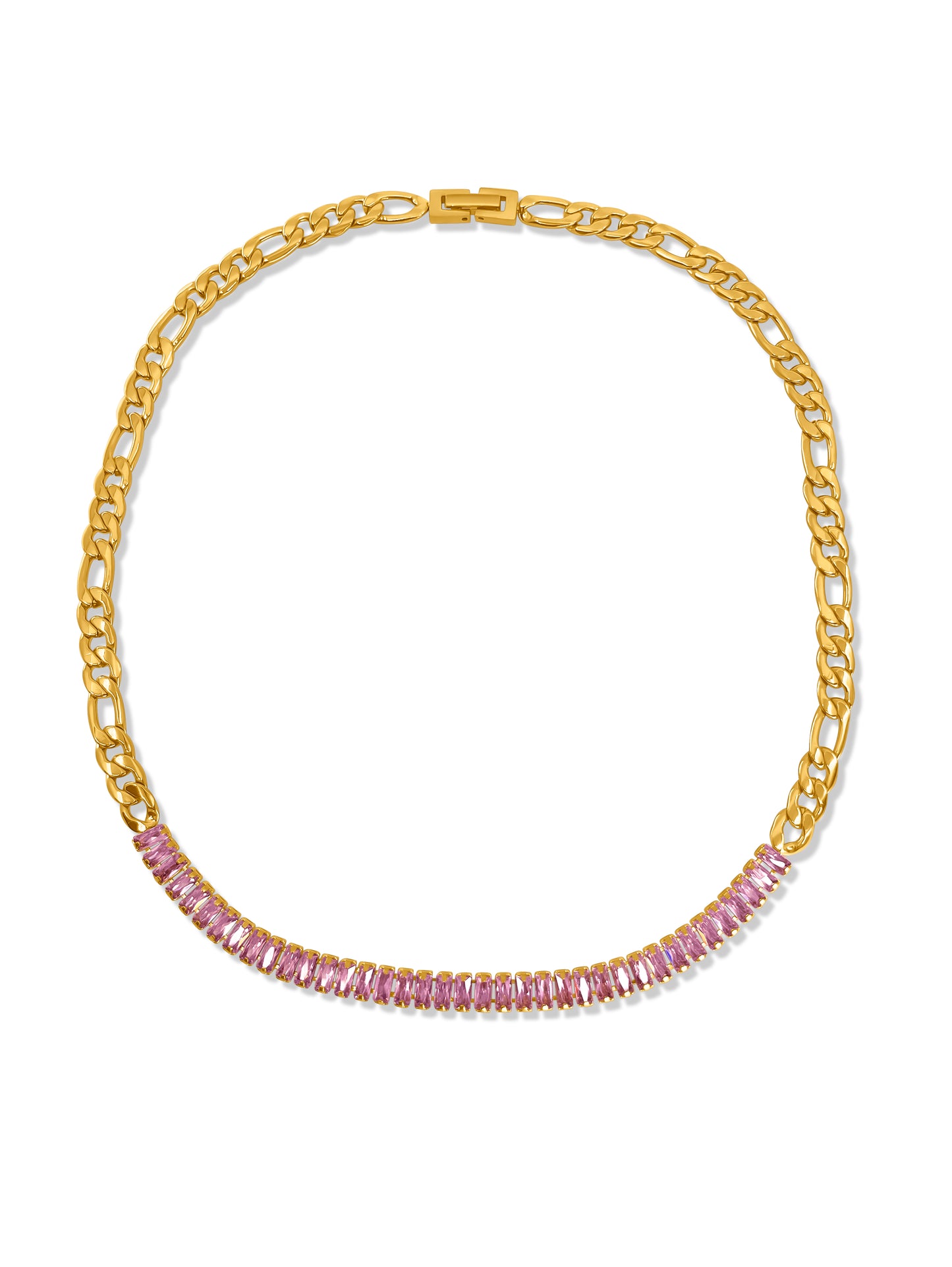 "PUNE" PINK BAGUETTE AND FIGARO NECKLACE