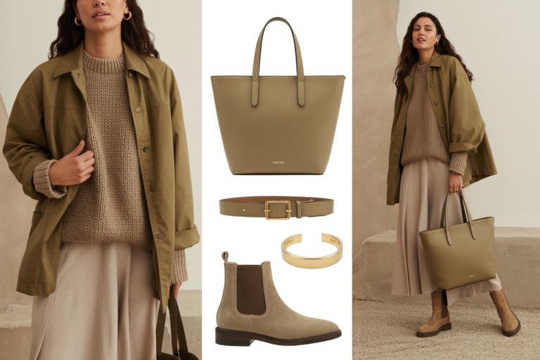 Khaki Coded Accessories You’ll Wear on Repeat: Bags, Belts, Boots, and Clean Jewelry