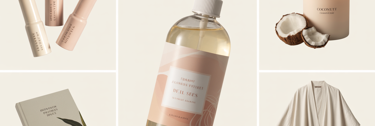 A beautifully styled summer cooling tools product collage on a clean warm white background. Four items floating with generous space between them editorial magazine style — a soft blue cooling towel unfolded and slightly draped, a compact rechargeable misting fan in soft white, a small tube of electrolyte packets in clean minimal packaging, a silicone ice roller in pale pink. Items slightly angled with soft natural drop shadows. Warm golden summer tones. Editorial luxury wellness product photography aesthetic. Pinterest pin format 2:3 vertical. Photorealistic. No text. No words. No letters.